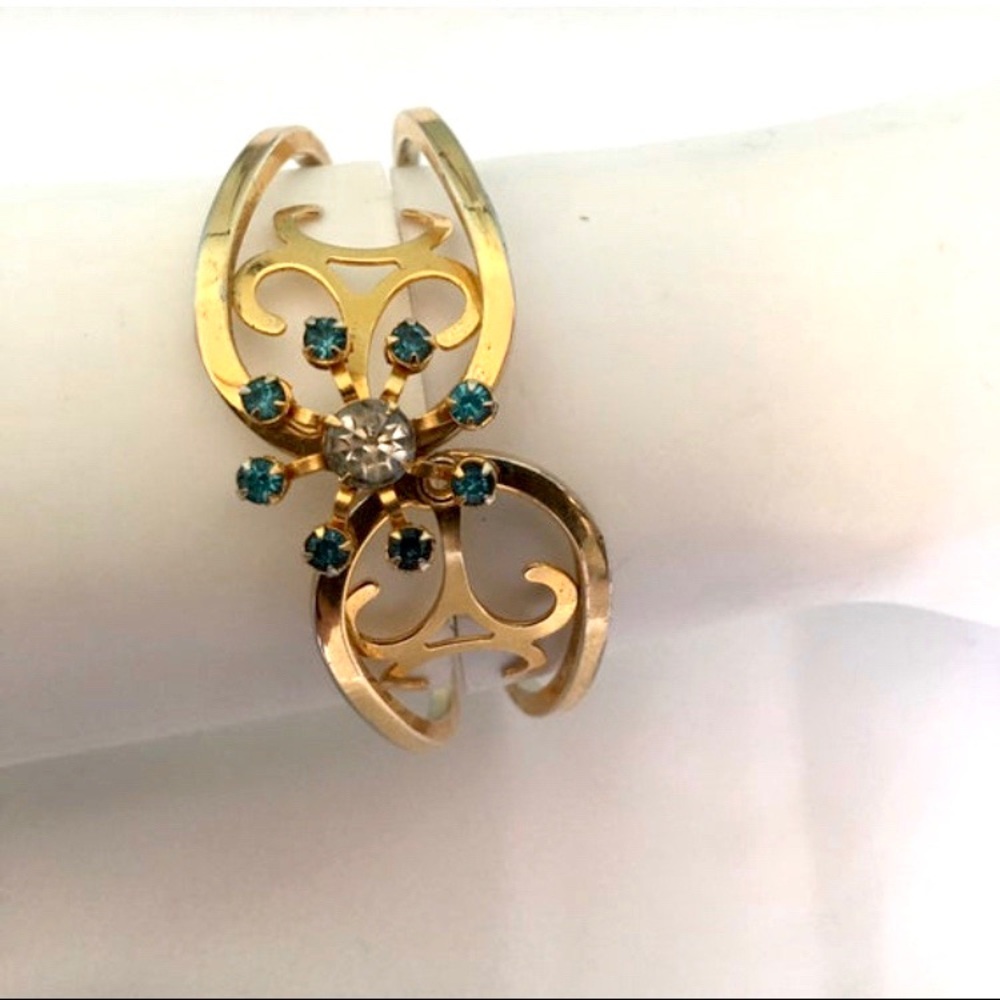 Mid Century Rhinestone Clamper Cuff - Picture 3 of 3